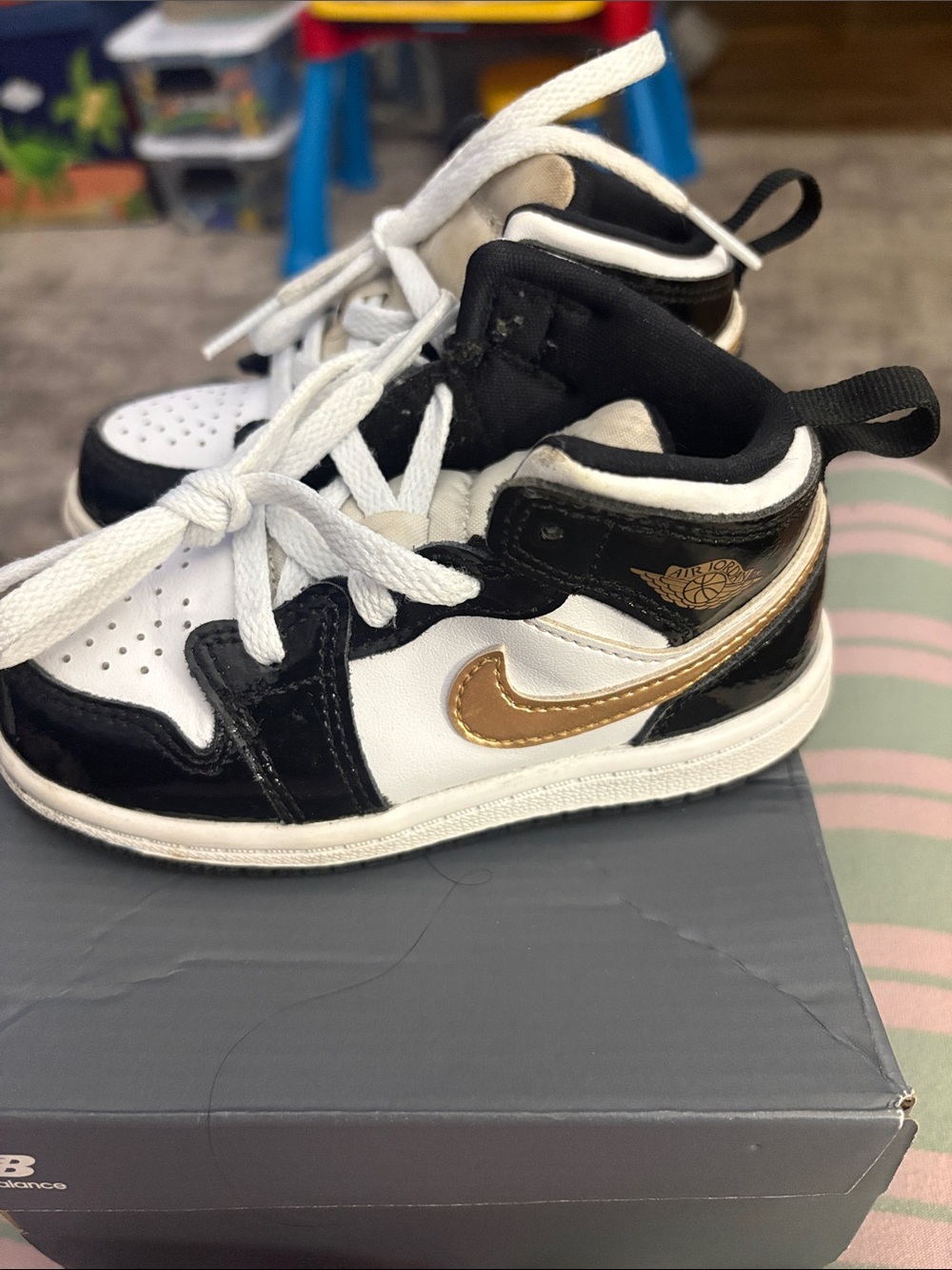 Jordan Kids Black, White & Gold High-Top Sneakers